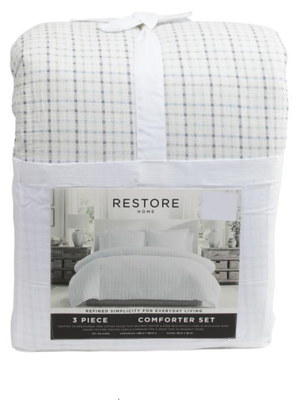 Restore Hone 3-Piece Comforter Set in White and Light Blue Plaid